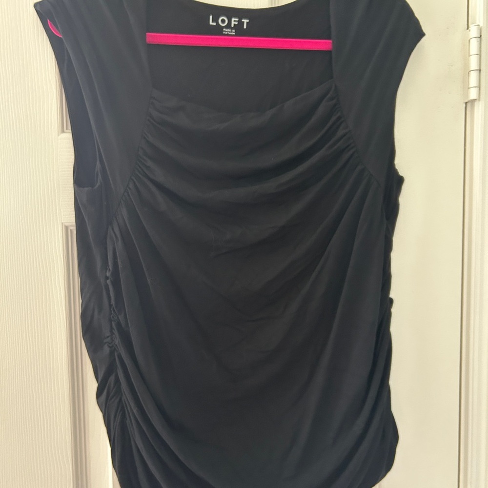 LOFT Elegant Black Draped Square Necked Blouse